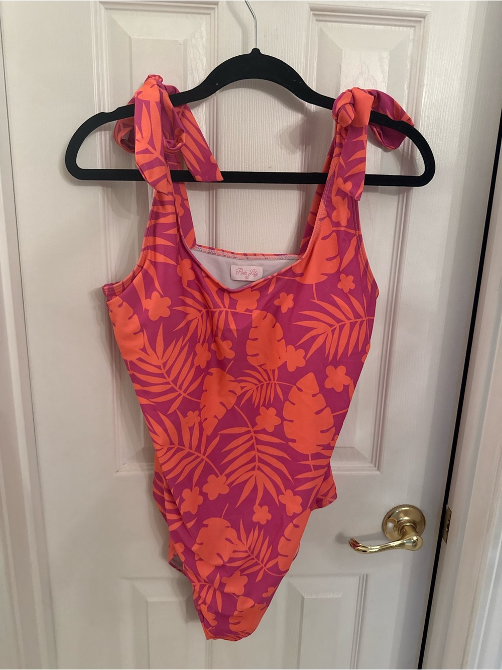 Pink Lily Tropical Print One-Piece Swimsuit - Pink & Orange